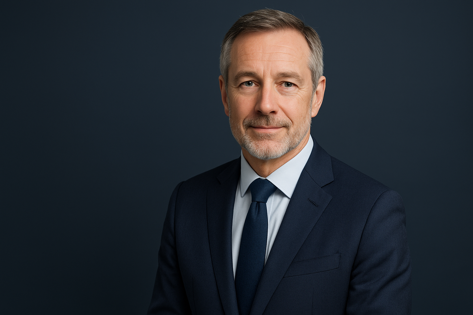 Western middle-aged man in a suit with a calm expression, symbolizing reassurance and comfort with absorbent underwear for urinary leakage prevention during male menopause