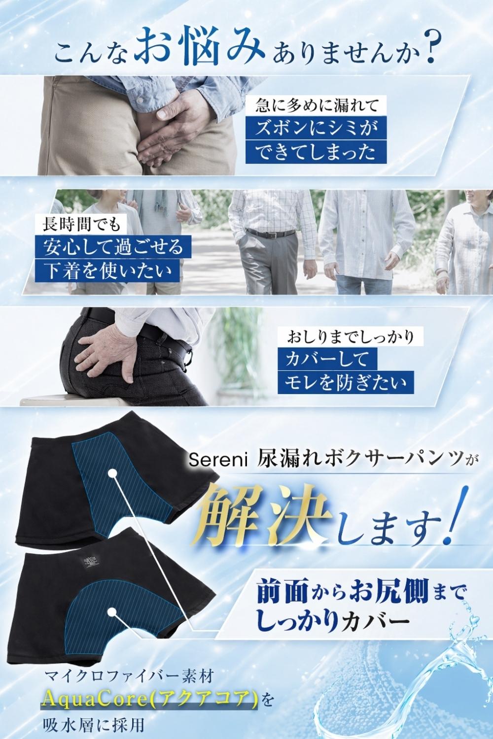 100ml対応 尿漏れパンツ 男性用 メッシュ|大容量帯で最薄・前開き|Sereni
