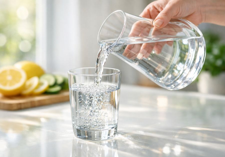 ガラスに注がれる透明な水 - 脱水と尿のニオイの関係・水分補給ガイド