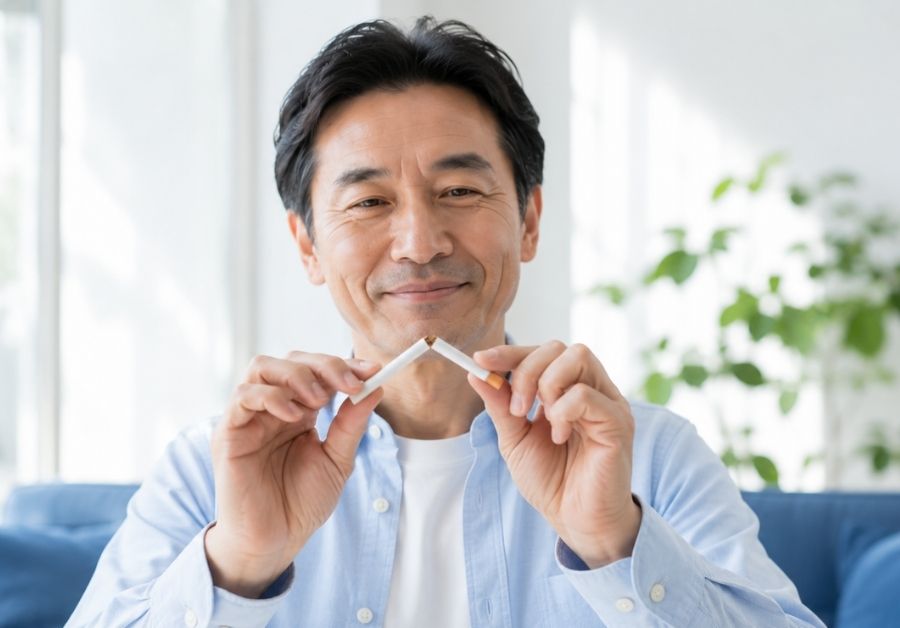 禁煙を決意する男性｜喫煙と膀胱・尿漏れの関係のイメージ