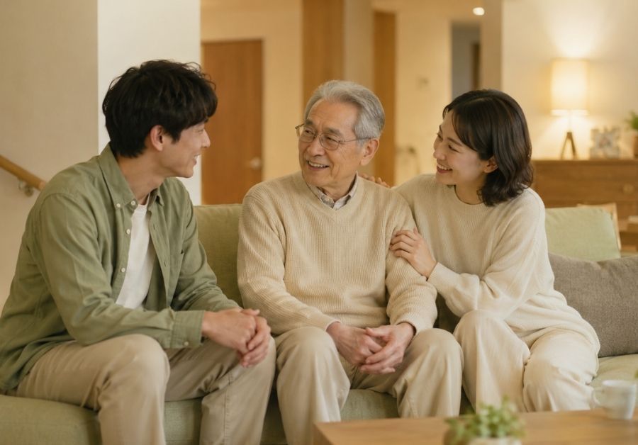 脳卒中後・パーキンソン病の排尿トラブルを家族で支えるイメージ