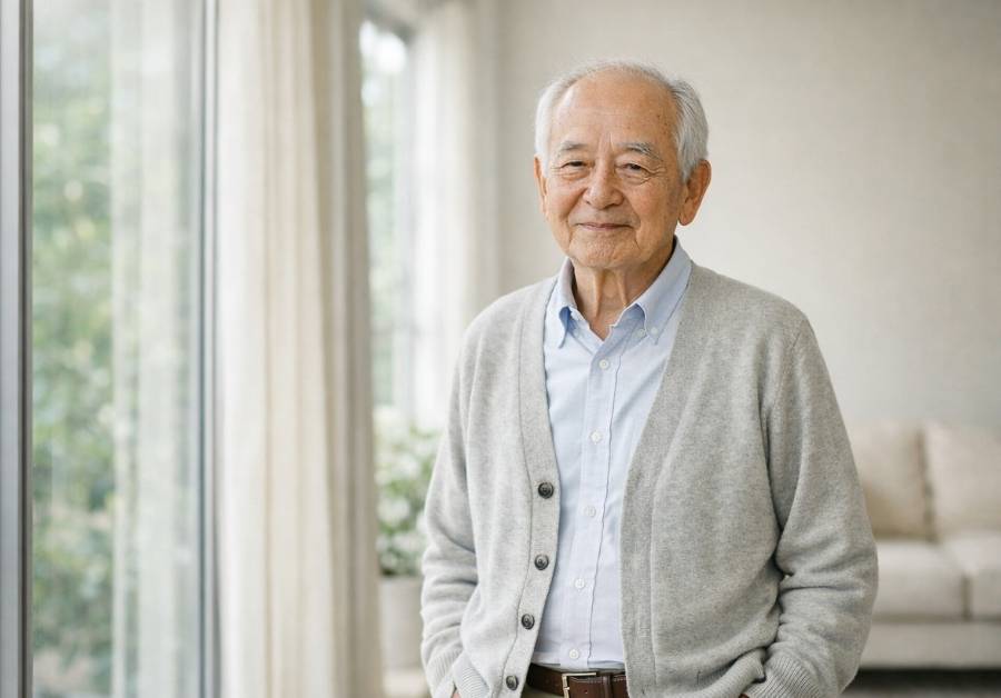 様々な年齢の日本人男性が相互支援と理解を示しながら一緒に立つ様子